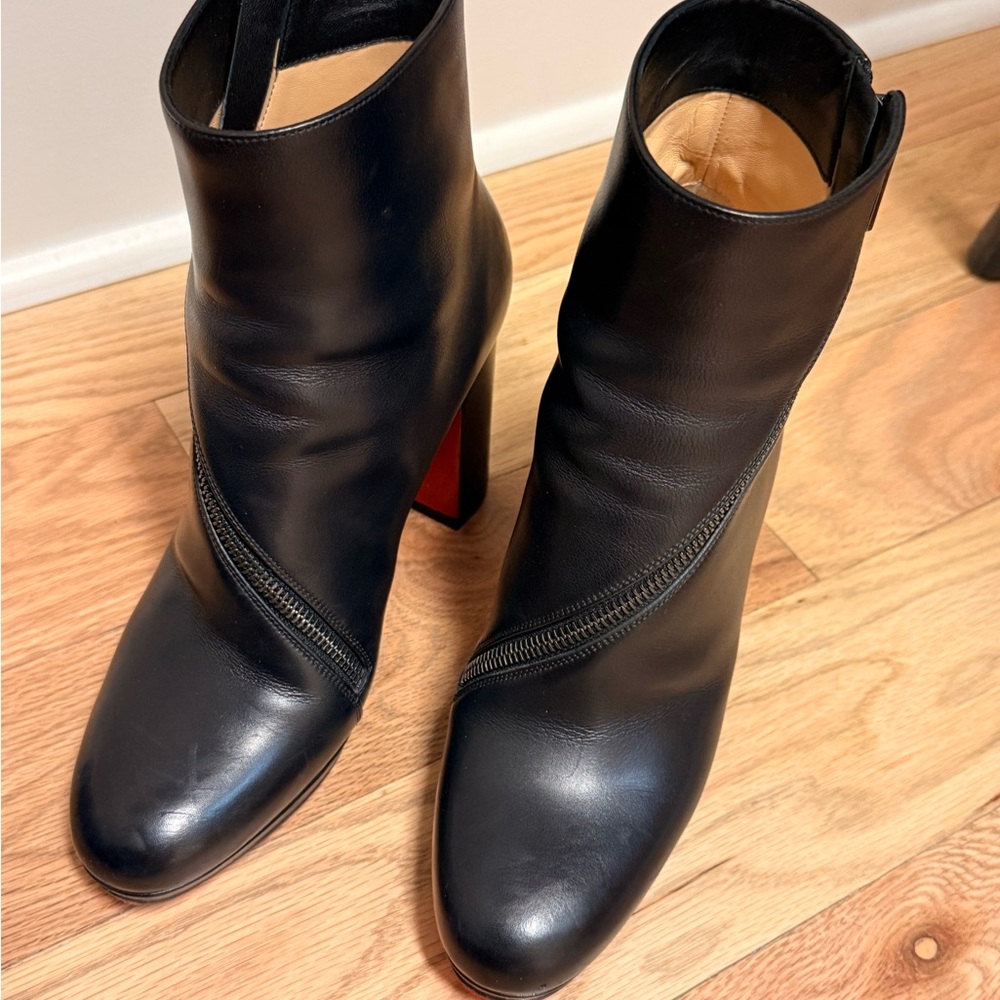Christian Louboutin Black Leather Ankle Boots with Signature Red Sole - Picture 3 of 5